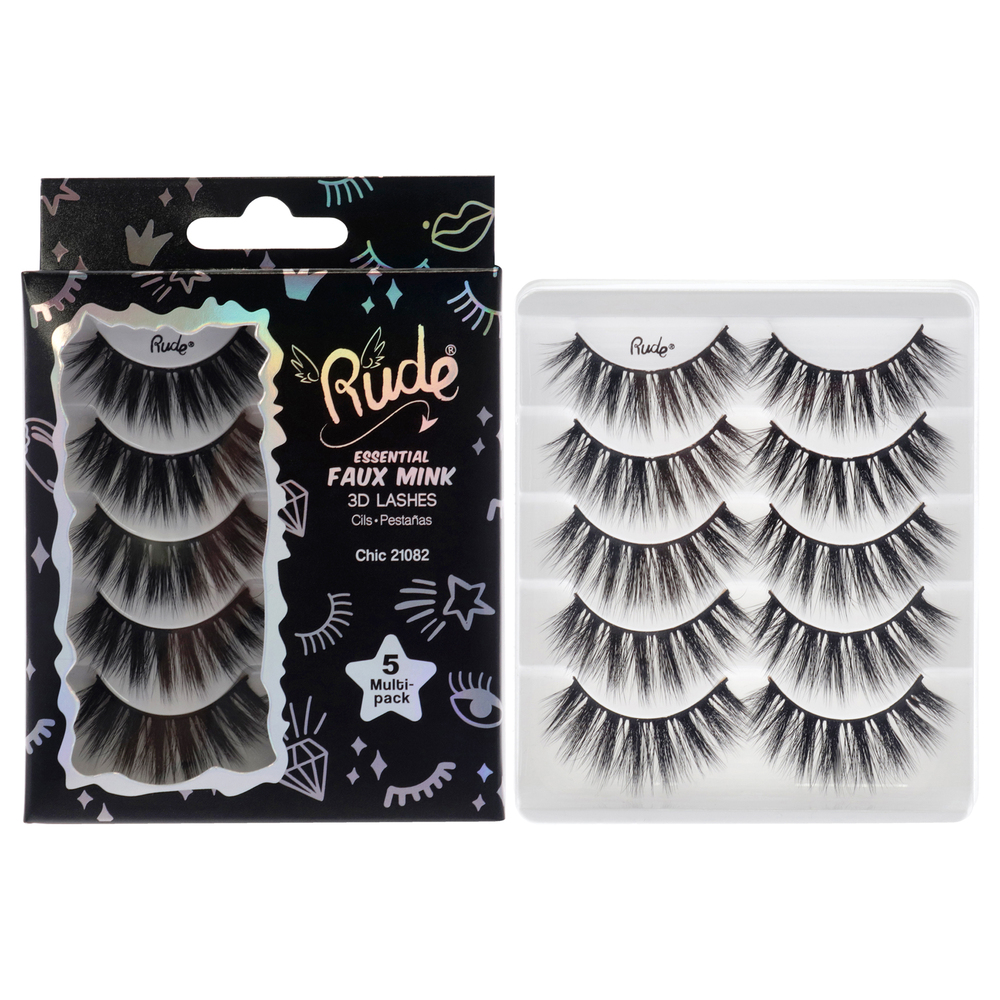 Essential Faux Mink 3D Lashes - Chic by Rude Cosmetics 5 Pair Eyelashes